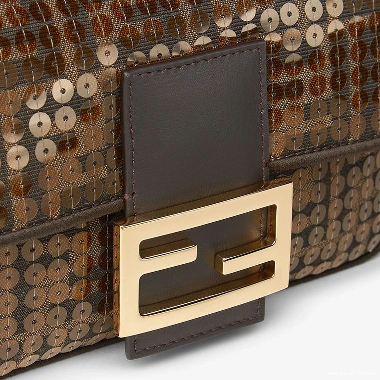 Vintage HOT with In Fendi Bag Motif Brown Mini Baguette Sequins FF Fabric 0806